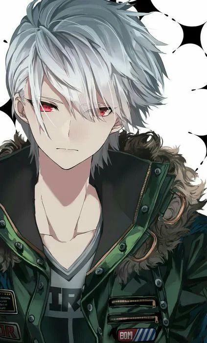 Chàng trai anime tóc trắng lạnh lùng mặc áo khoác xanh