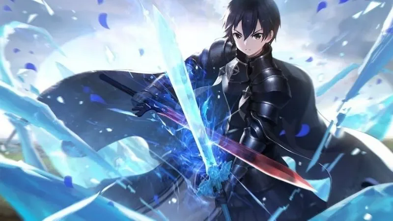Chàng trai anime cầm kiếm ánh sáng trong trận chiến