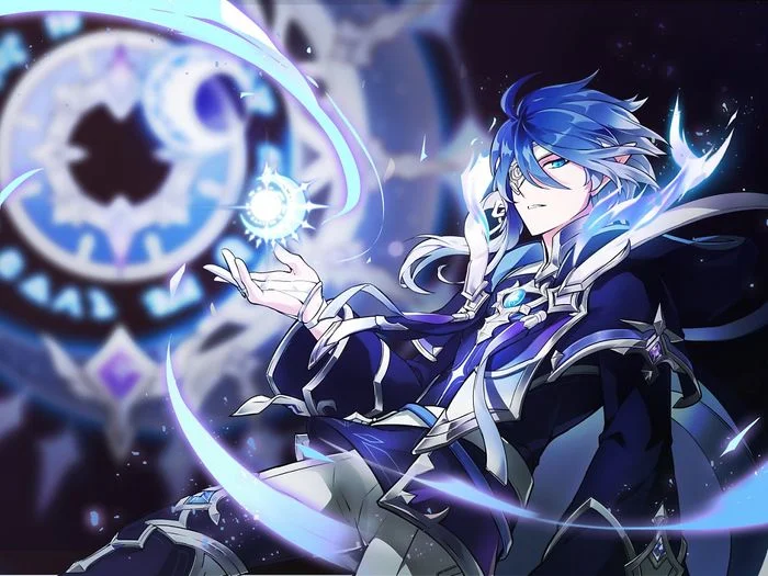 Chàng trai anime điều khiển phép thuật ánh sáng xanh