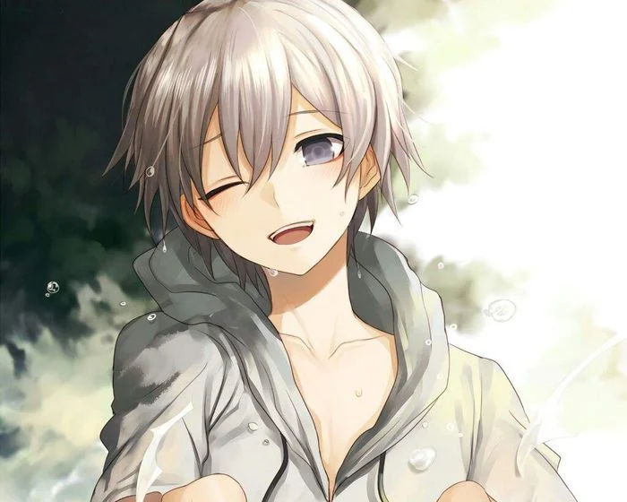Chàng trai anime tóc ngắn nháy mắt tinh nghịch