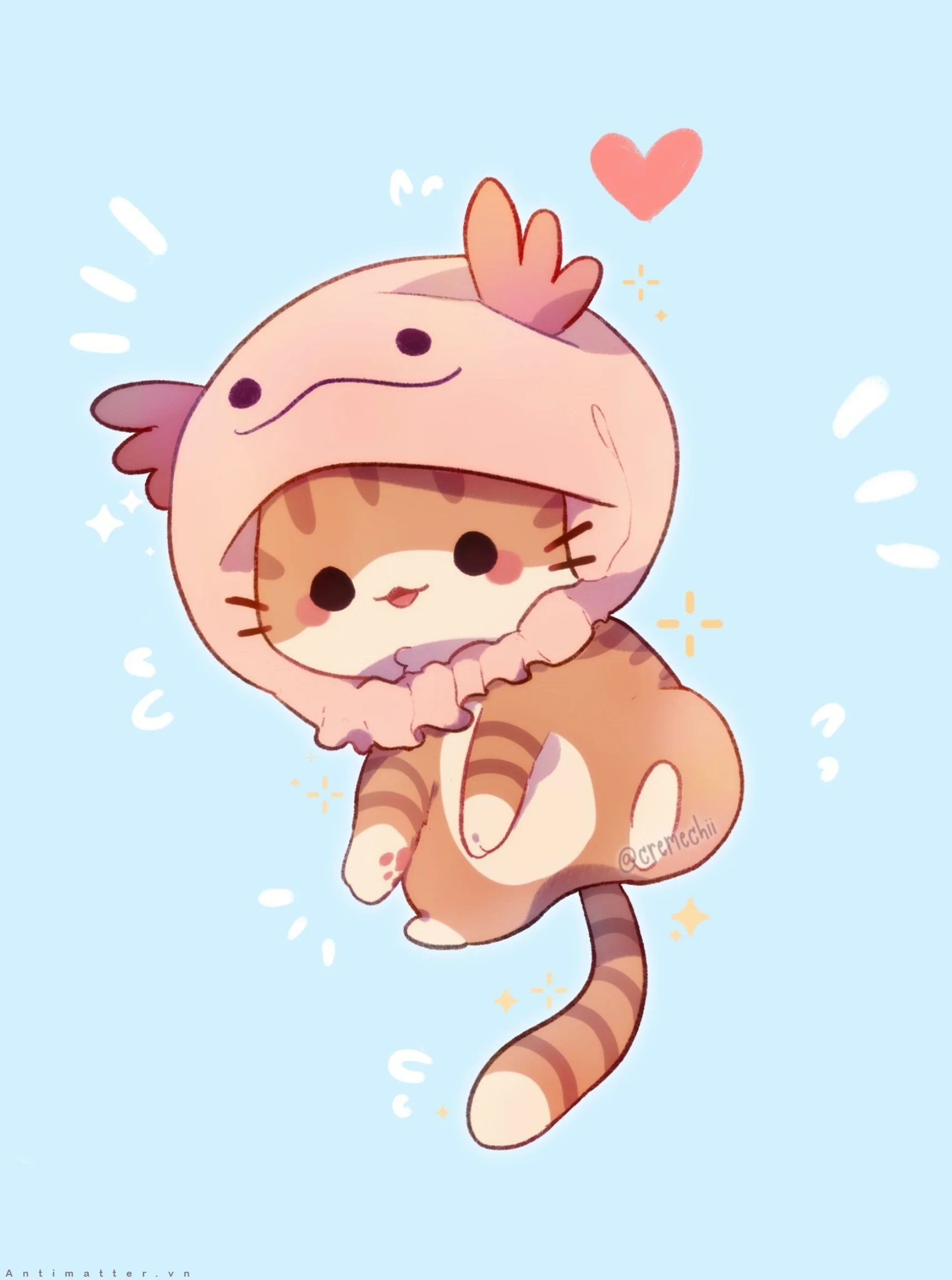 Hinh meo cute ve chibi mac do hong