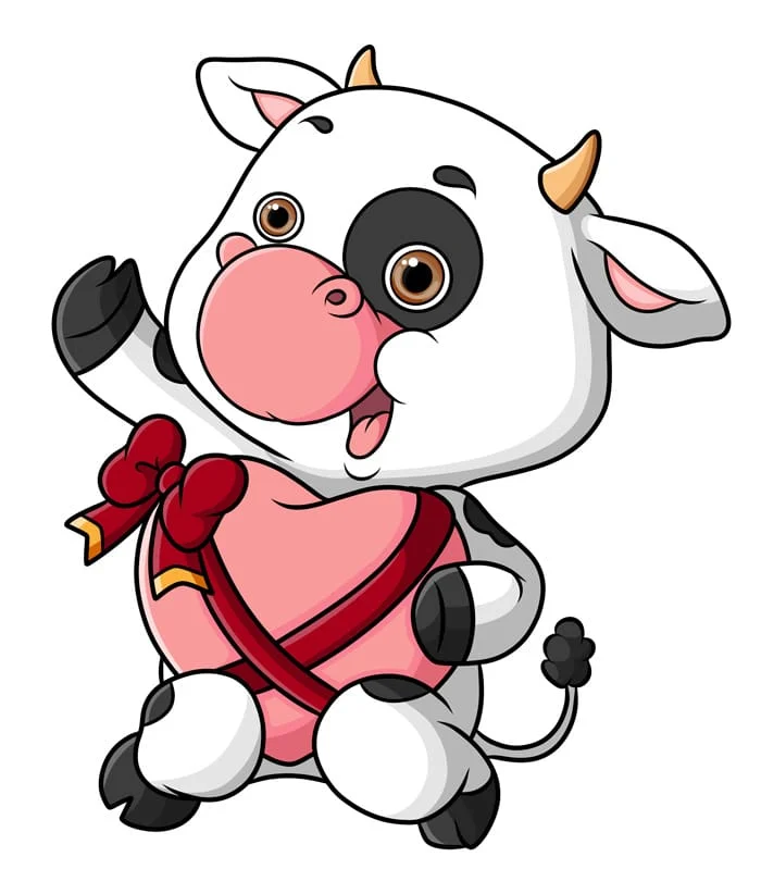 Ảnh con bò sữa ôm hình trái tim dễ thương.