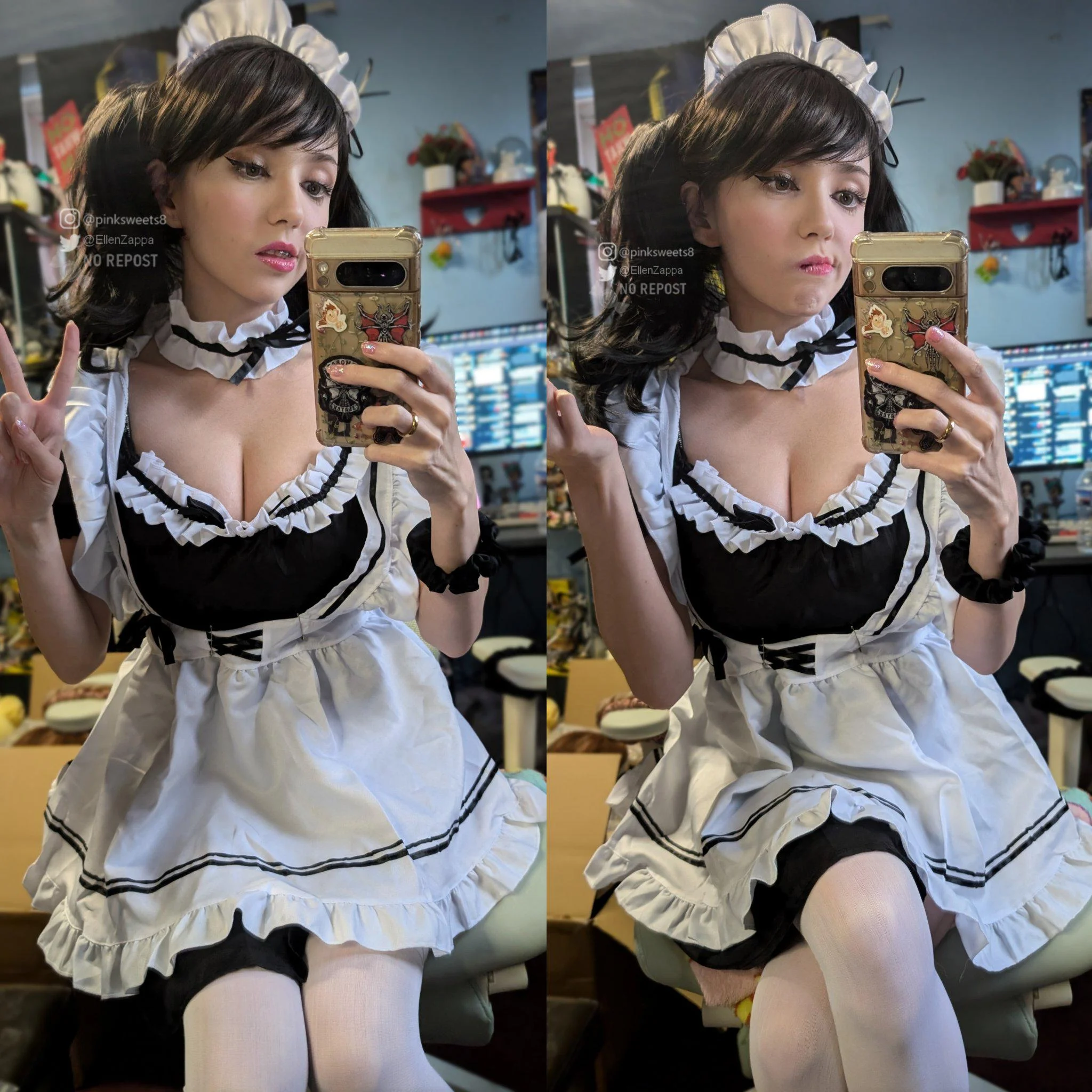 Cosplay hầu gái với nơ tóc và tạp dề trắng