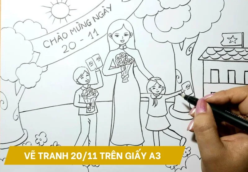 Tổng hợp 35+ mẫu vẽ tranh 20/11 trên giấy A3 đẹp và ý nghĩa