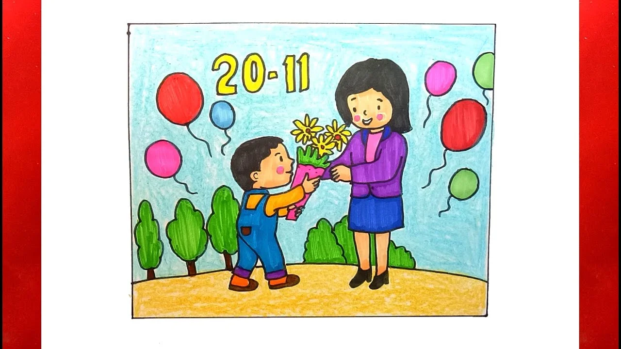 Vẽ tranh đề tài ngày nhà giáo Việt Nam 20-11 đơn giản - Cách vẽ tranh ngày nhà giáo việt nam 20-11