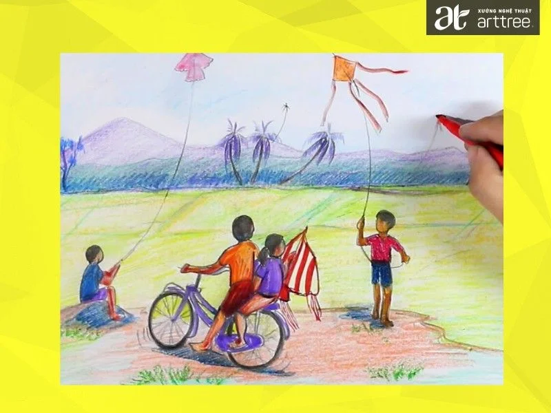 Hình ảnh tranh ve phong cảnh mùa hè của học sinh (2)