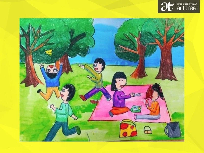 Hình ảnh tranh ve phong cảnh mùa hè của học sinh