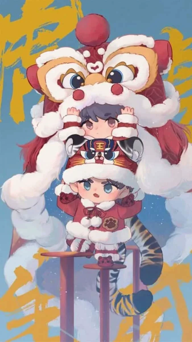 999+ hình nền Tết chibi 2026 Bính Ngọ dễ thương, đáng yêu