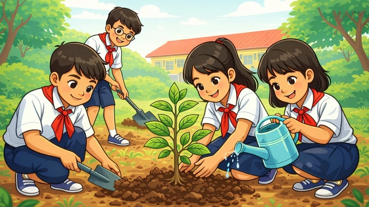 Học sinh hoạt họa trồng cây, hình ảnh trồng cây cho trẻ em