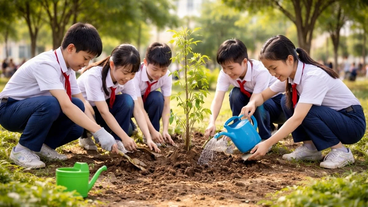 Hình ảnh trồng cây của học sinh - 1