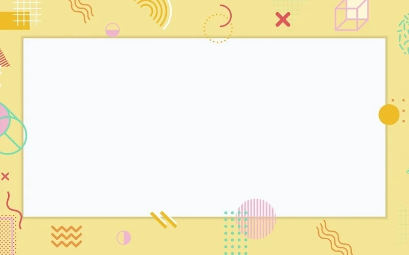 Nền powerpoint đẹp màu vàng pastel với khung trắng trung tâm và họa tiết hình học trang trí nhiều màu
