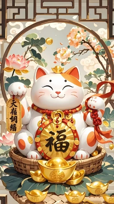Hình nền mèo Thần Tài cho điện thoại (2)