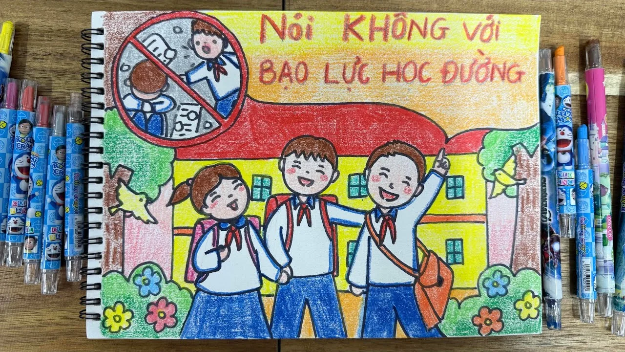 Cách vẽ tranh tuyên truyền phòng chống bạo lực học đường / vẽ tranh phòng chống bạo lực học đường