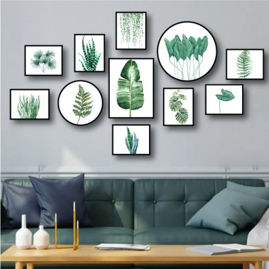 Bộ tranh treo tường nghệ thuật hình lá cây nhiệt đới trang trí phòng khách hiện đại