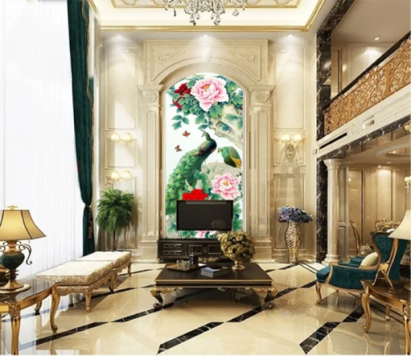 Tranh đôi công hoa mẫu đơn và bướm xinh