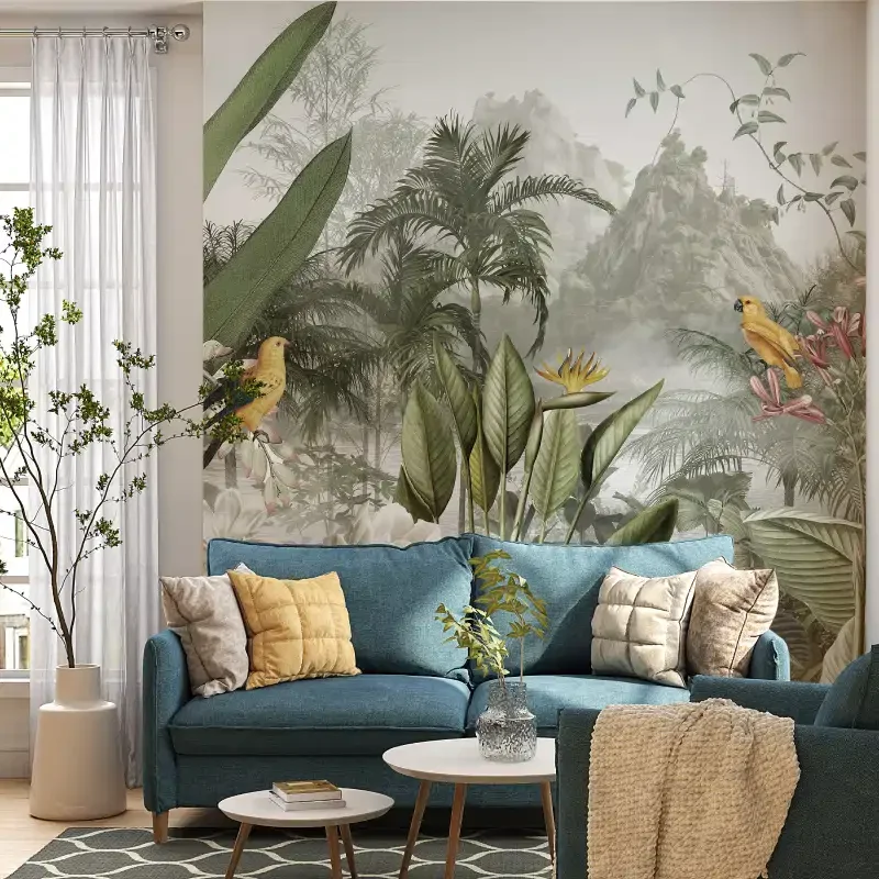 Tranh dán tường indochine phong cảnh rừng nhiệt đới