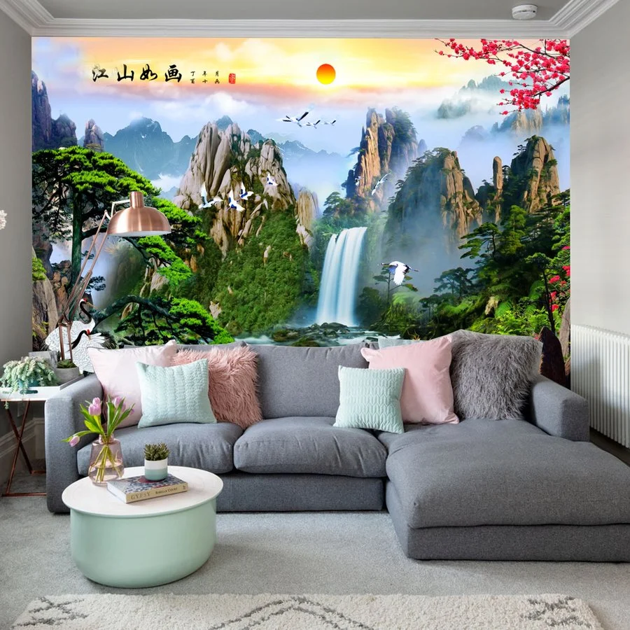 Tranh Dán Tường 3D Cảnh Núi Rừng