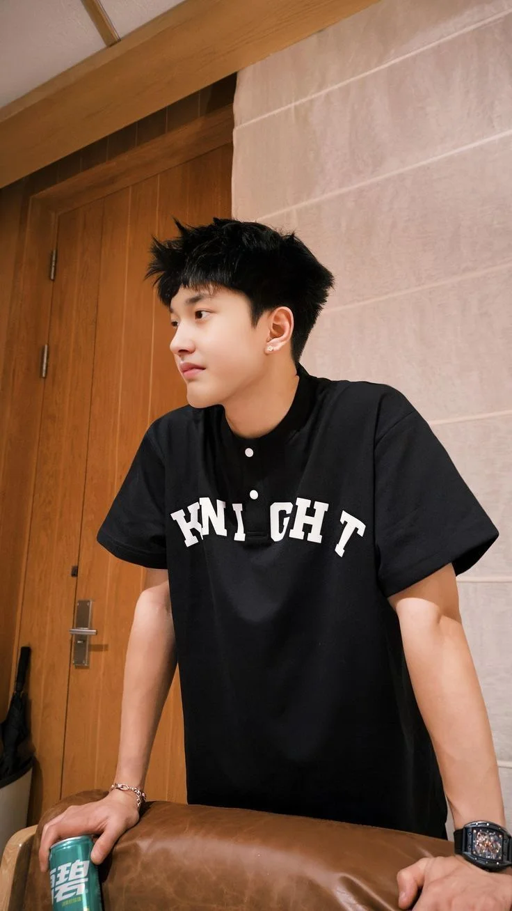chàng trai trẻ mặc áo phông đen phong cách