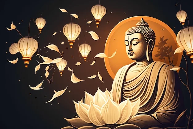 Hình nền Phật và đèn lồng nghệ thuật