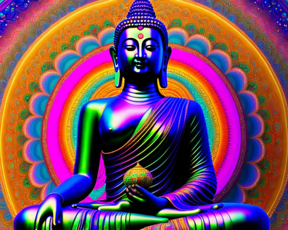 Hình nền Phật với màu sắc rực rỡ và họa tiết mandala