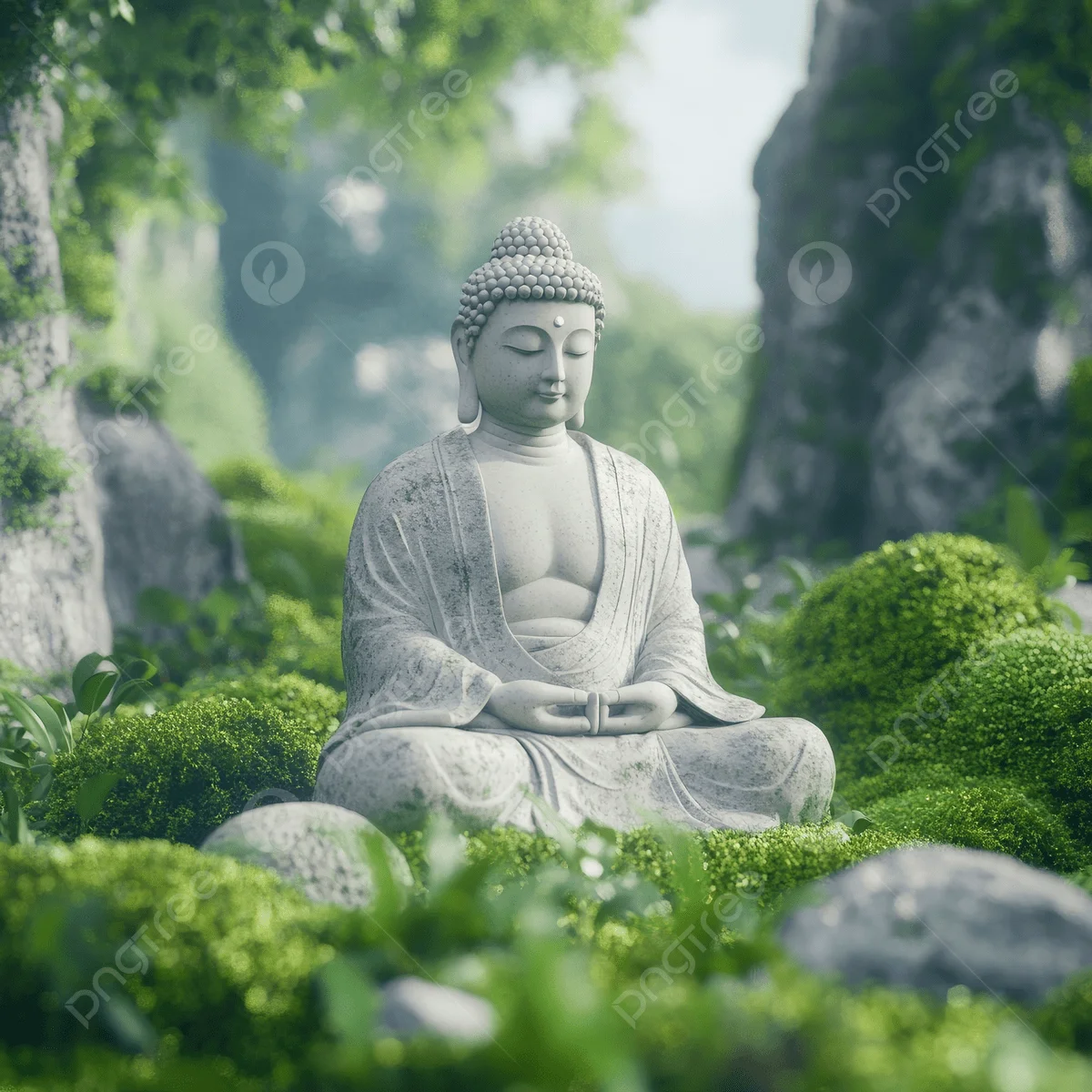 Hình nền Nền Phật Tượng Thiền Trong Rừng được Bao Quanh Bởi Những Tảng đá Phủ đầy Rêu Và Cây Xanh Tươi Tốt, Phật, Bức Tượng, Thiền định Background Vector để tải