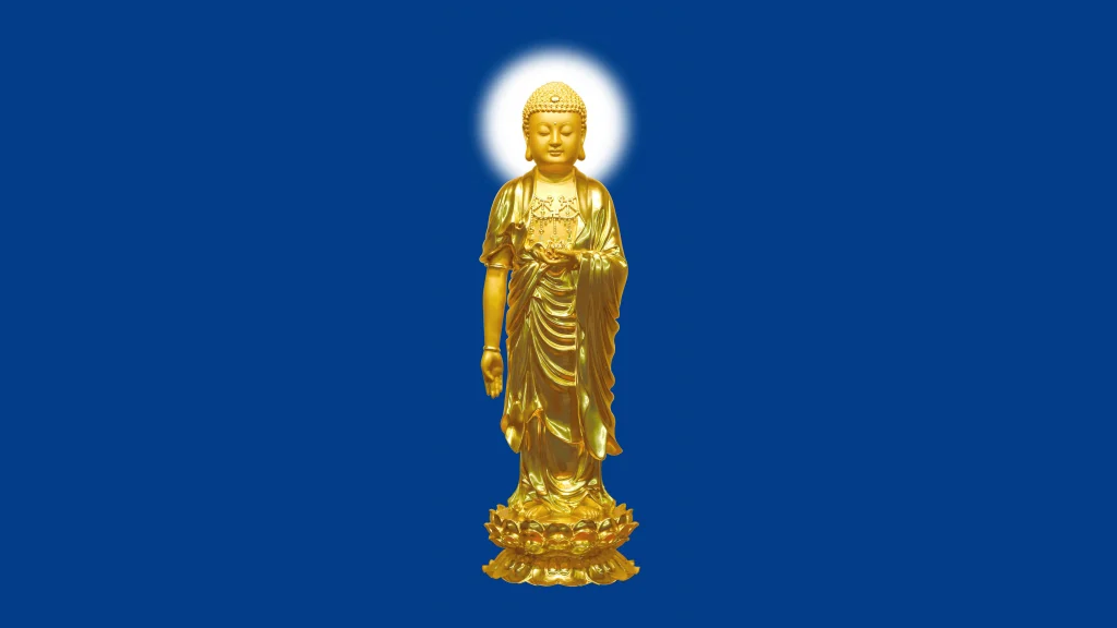 Hình nền tượng Phật vàng trên nền xanh