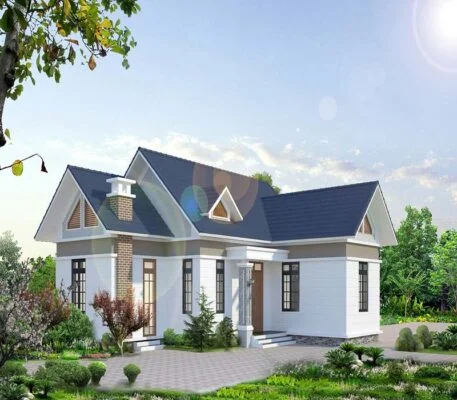 Nhà cấp 4 hình chữ l 3 phòng ngủ ở nông thôn