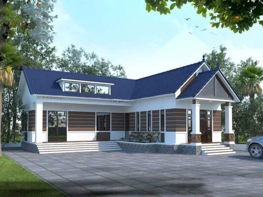 Nhà cấp 4 mái thái 3 phòng ngủ chữ l kết hợp sân vườn